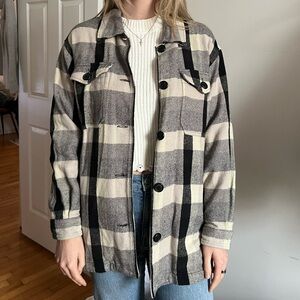 Lucky Brand Black and Cream Plaid Jacket
